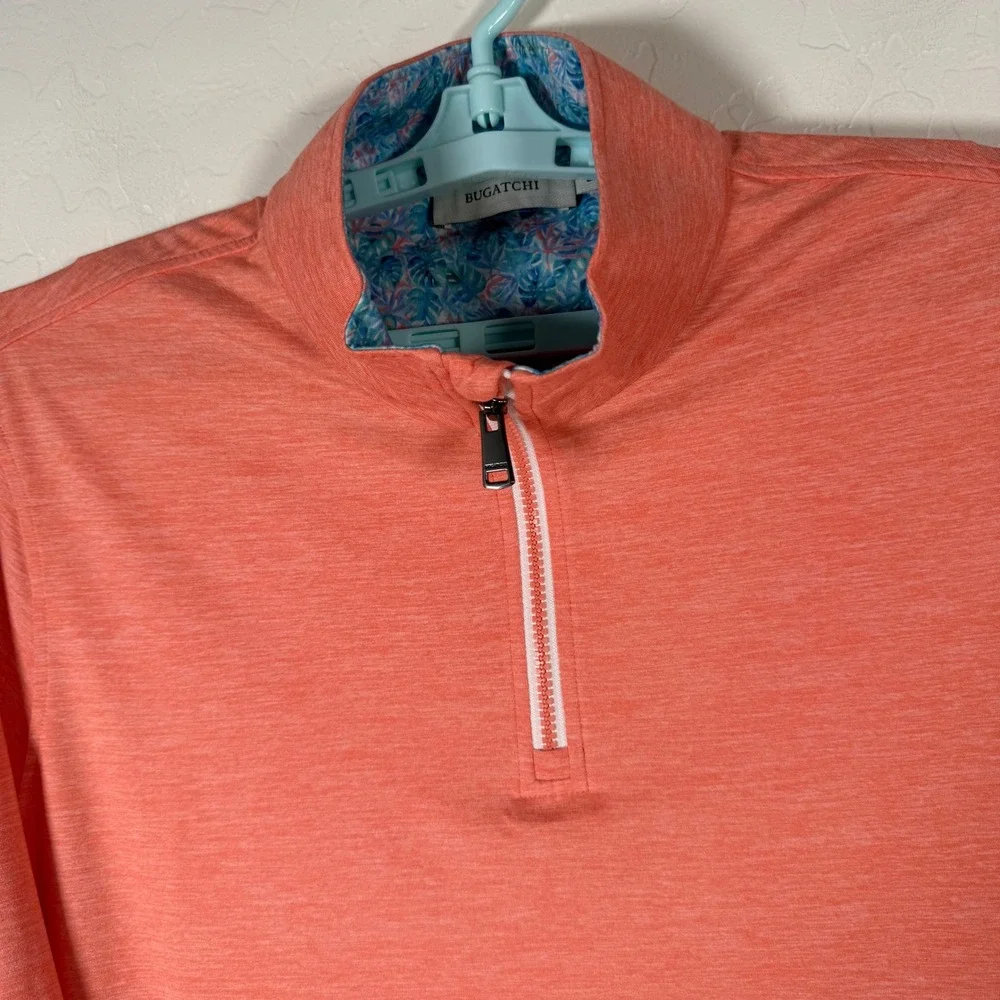 Bugatchi 1/4 Zip Pullover Mens Large Orange Heathered Trim Performance Golf